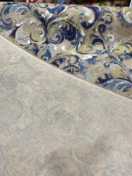 Boki Art Cotton Polyester Fabric - Blue Digital Print Floral Paisley, 56" Width (1 Yard)