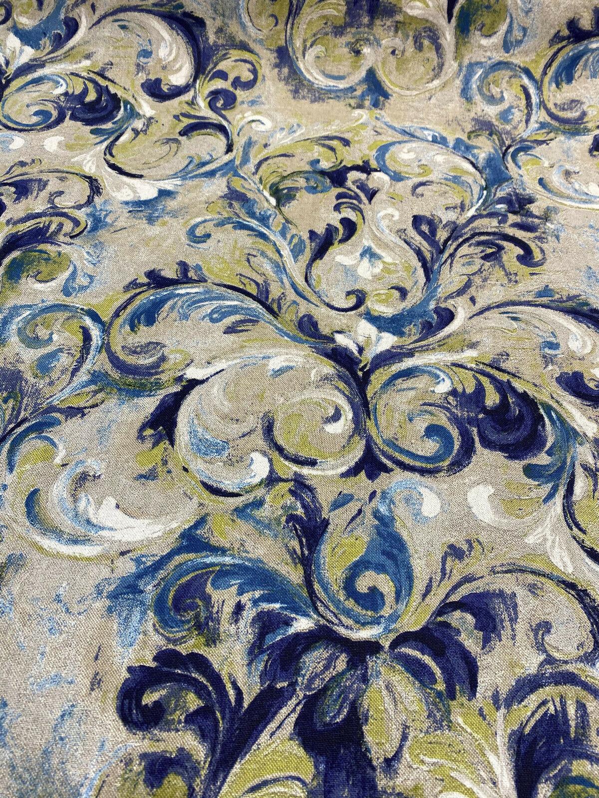 Boki Art Cotton Polyester Fabric - Blue Digital Print Floral Paisley, 56" Width (1 Yard)