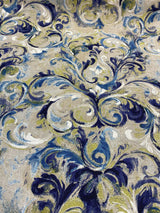 Boki Art Cotton Polyester Fabric - Blue Digital Print Floral Paisley, 56" Width (1 Yard)