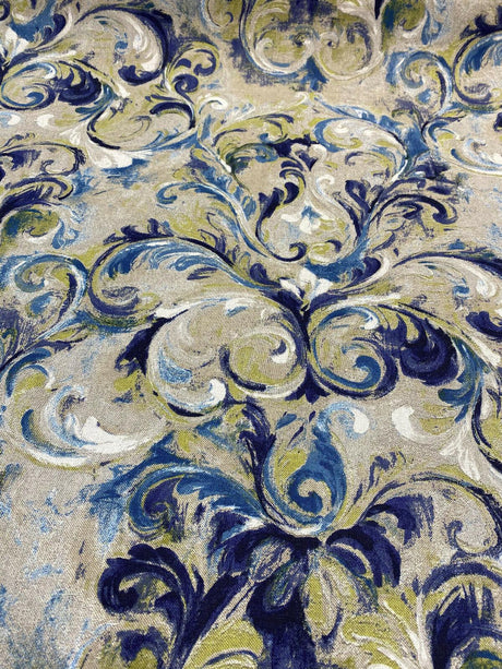 Boki Art Cotton Polyester Fabric - Blue Digital Print Floral Paisley, 56" Width (1 Yard)