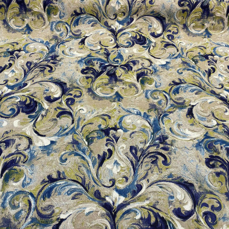 Boki Art Cotton Polyester Fabric - Blue Digital Print Floral Paisley, 56" Width (1 Yard)