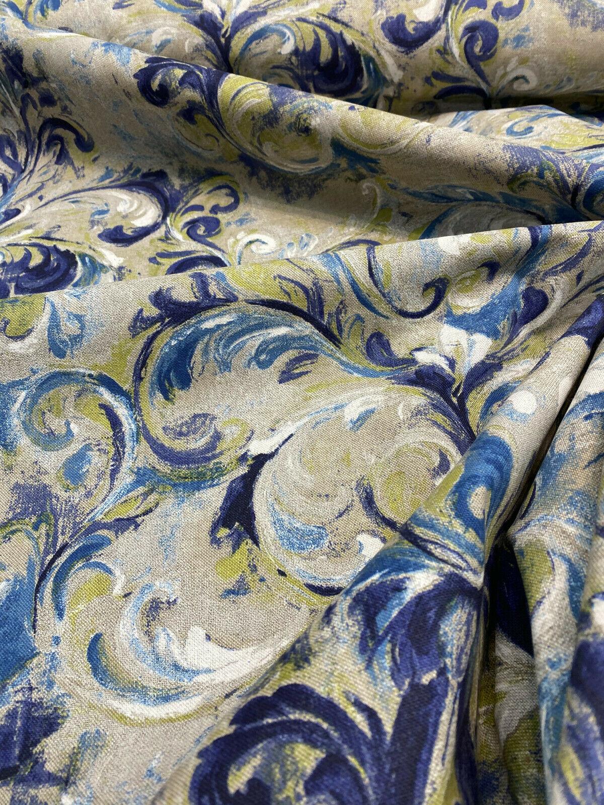 Boki Art Cotton Polyester Fabric - Blue Digital Print Floral Paisley, 56" Width (1 Yard)