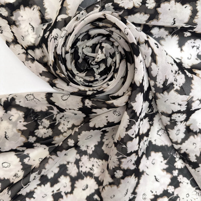 Polyester Chiffon Floral Print Beige Black