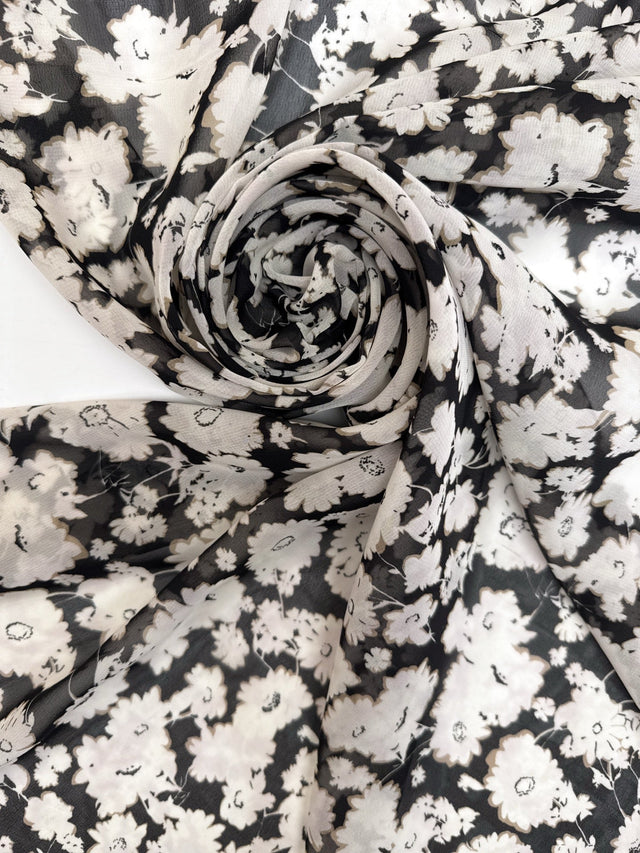 Polyester Chiffon Floral Print Beige Black