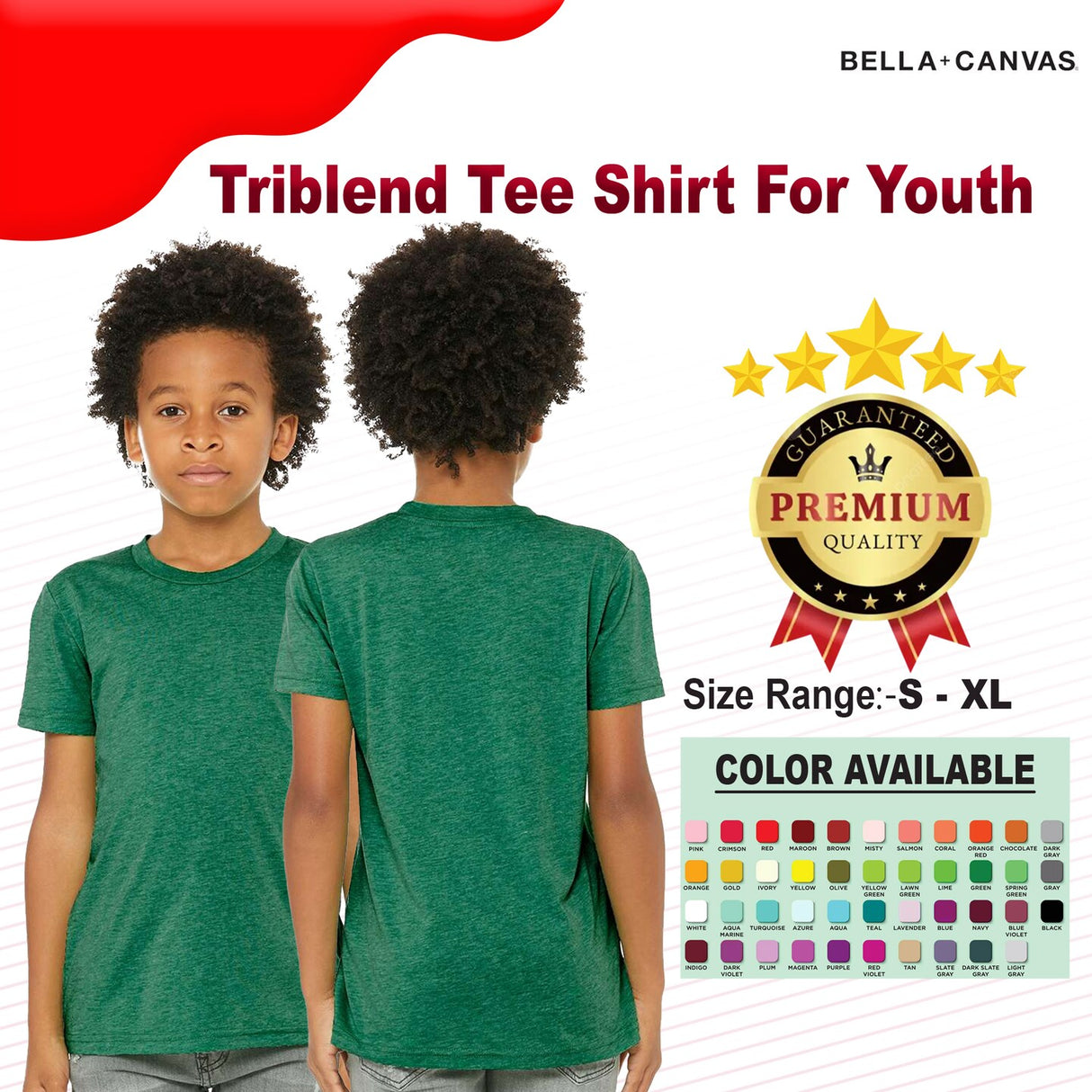 BELLA + CANVAS® Triblend Crew Neck Short Sleeve Tee Shirt For Youth - 3413Y