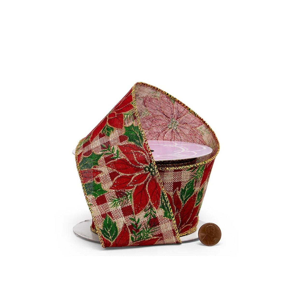 Poinsettia on Red Gingham Wired Ribbon 2.5" x 10 Yards
