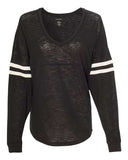 Women's Slub Jersey Varsitee V-Neck Long Sleeve T-Shirt