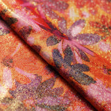 Crazy Daisy Polyester Spandex Fabric - Pink-Orange, Blue-Green Floral Print, 58-60" Width (1 Yard)