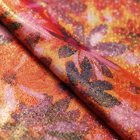 Crazy Daisy Polyester Spandex Fabric - Pink-Orange, Blue-Green Floral Print, 58-60" Width (1 Yard)