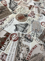 Sepia Paris Vacation Hotel Trianon Cotton Fabric - Bronze Maroon Beige Black On Beige/ Off-White Background, 54" Width (By The Yard)