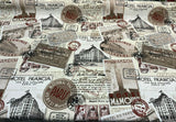 Sepia Paris Vacation Hotel Trianon Cotton Fabric - Bronze Maroon Beige Black On Beige/ Off-White Background, 54" Width (By The Yard)