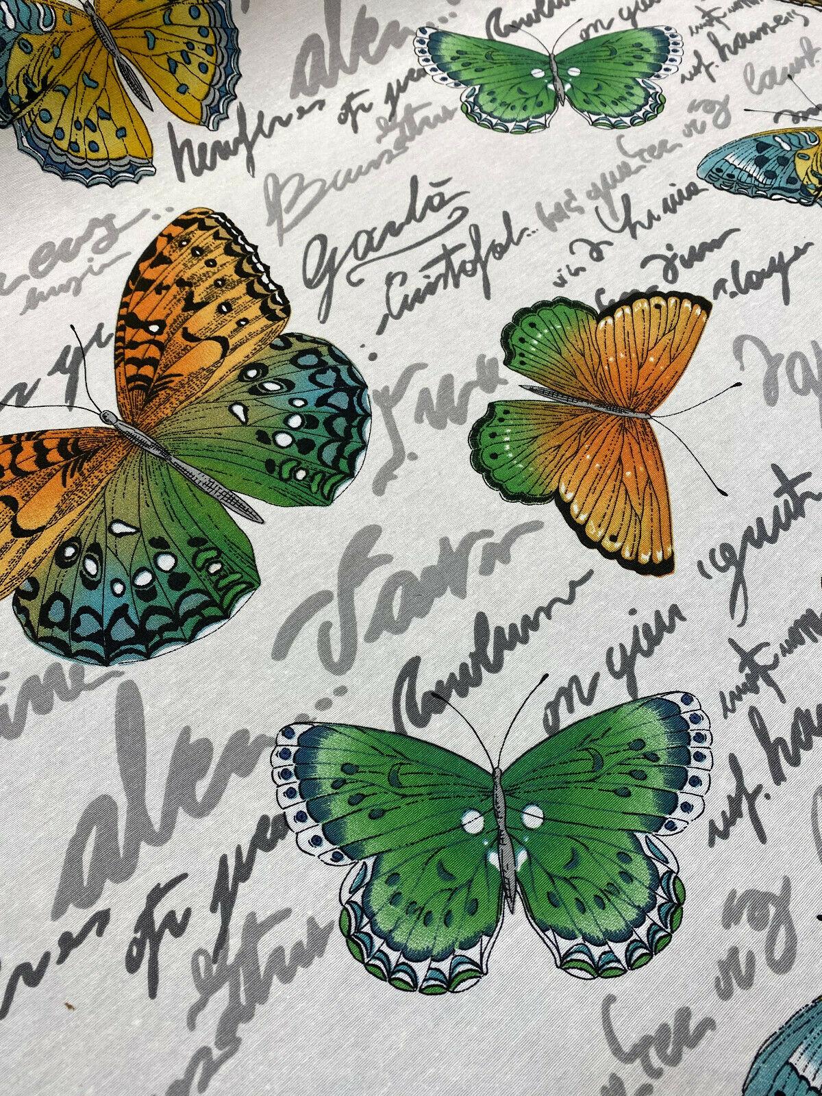Garla Butterfly Midori Cotton Fabric - Orange, Green, Blue, Yellow Butterfly Print, 54" Width (1 Yard)