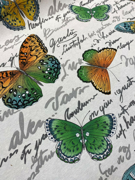 Garla Butterfly Midori Cotton Fabric - Orange, Green, Blue, Yellow Butterfly Print, 54" Width (1 Yard)