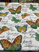 Garla Butterfly Midori Cotton Fabric - Orange, Green, Blue, Yellow Butterfly Print, 54" Width (1 Yard)