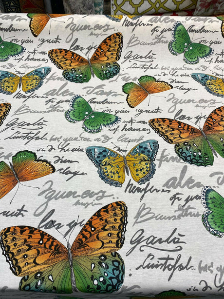 Garla Butterfly Midori Cotton Fabric - Orange, Green, Blue, Yellow Butterfly Print, 54" Width (1 Yard)