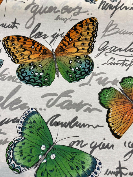 Garla Butterfly Midori Cotton Fabric - Orange, Green, Blue, Yellow Butterfly Print, 54" Width (1 Yard)