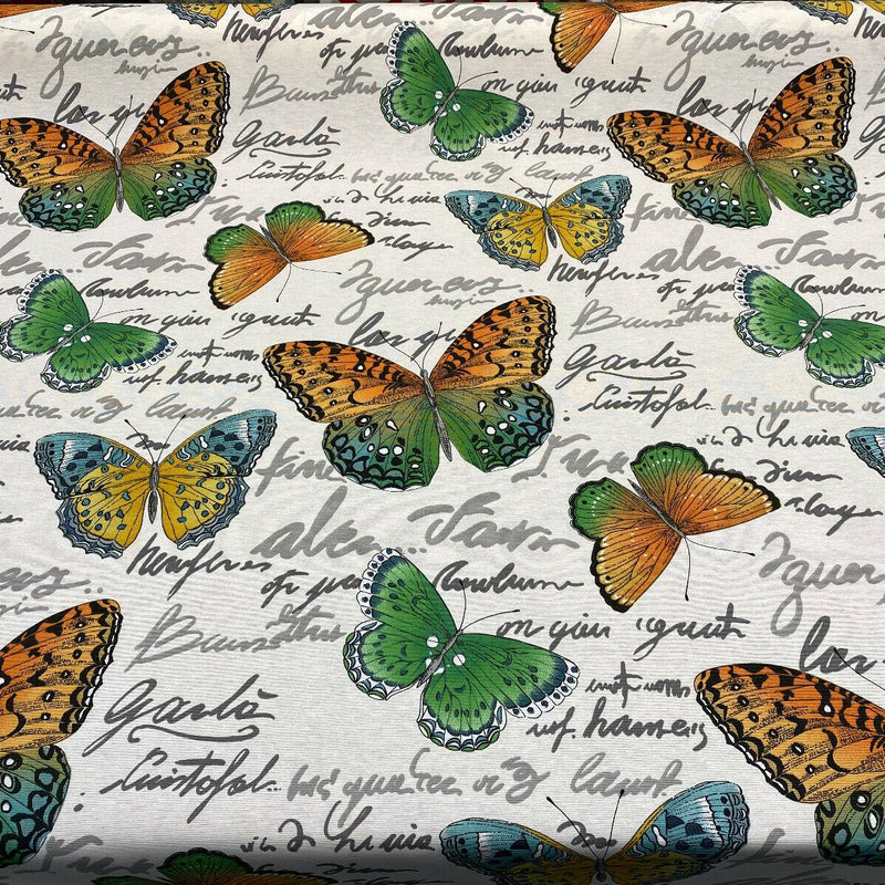 Garla Butterfly Midori Cotton Fabric - Orange, Green, Blue, Yellow Butterfly Print, 54" Width (1 Yard)
