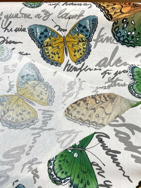 Garla Butterfly Midori Cotton Fabric - Orange, Green, Blue, Yellow Butterfly Print, 54" Width (1 Yard)