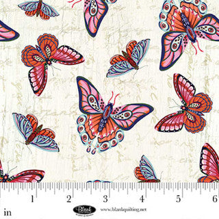 Cotton Print Butterflies Ivory Fabric 44/45"