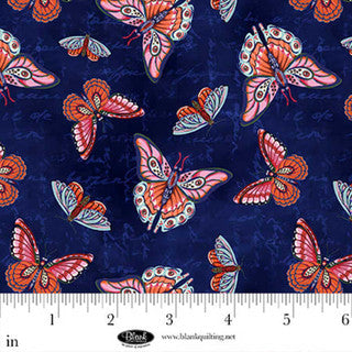 Cotton Print Butterflies Navy 44/45 Fabric