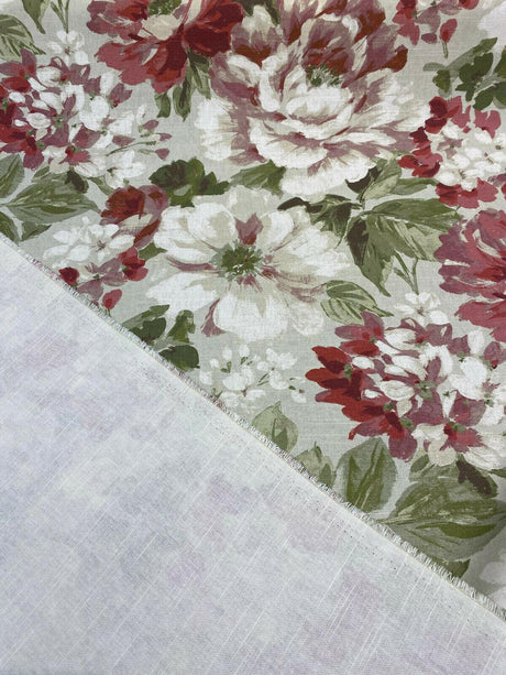 Lumi Floral Vintage Garden Cotton Fabric - Green And Rustic Pink Floral Print, 54" Width (1 Yard)