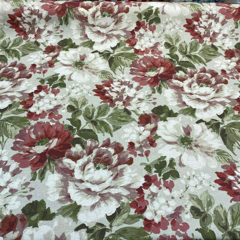 Lumi Floral Vintage Garden Cotton Fabric - Green And Rustic Pink Floral Print, 54" Width (1 Yard)