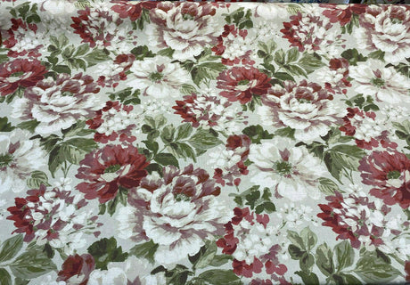 Lumi Floral Vintage Garden Cotton Fabric - Green And Rustic Pink Floral Print, 54" Width (1 Yard)