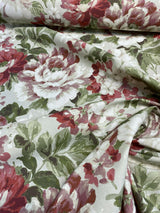 Lumi Floral Vintage Garden Cotton Fabric - Green And Rustic Pink Floral Print, 54" Width (1 Yard)