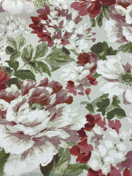 Lumi Floral Vintage Garden Cotton Fabric - Green And Rustic Pink Floral Print, 54" Width (1 Yard)
