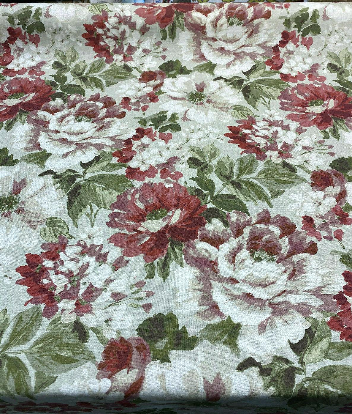 Lumi Floral Vintage Garden Cotton Fabric - Green And Rustic Pink Floral Print, 54" Width (1 Yard)