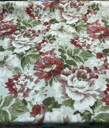 Lumi Floral Vintage Garden Cotton Fabric - Green And Rustic Pink Floral Print, 54" Width (1 Yard)