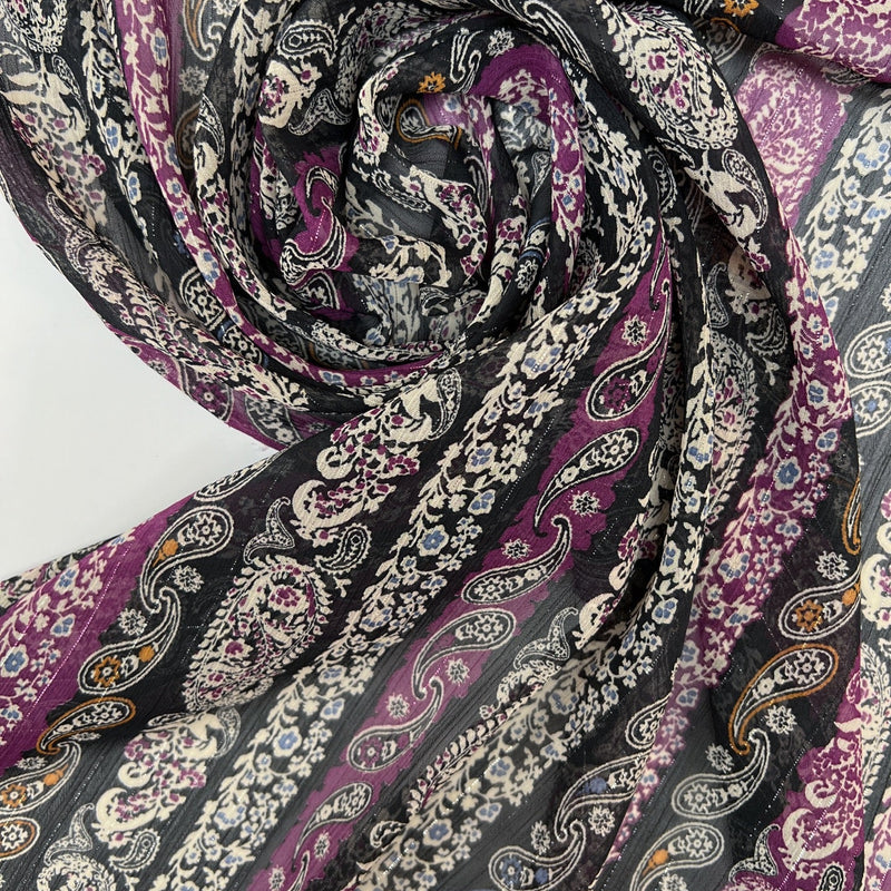 Printed Black Purple Lurex Chiffon