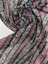 Printed Black Purple Lurex Chiffon