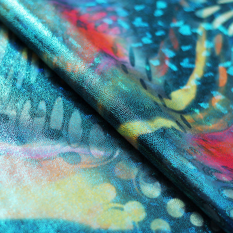 Aquarius Polyester Spandex Fabric - Multicolor Abstract Print, 58/60" Width, 240 GSM, 4-Way Stretch (1 Yard)