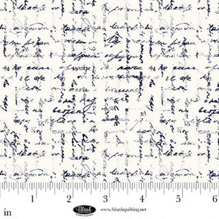 Cotton Print Abstract Script White Fabric 44/45"