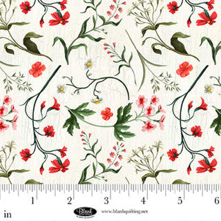 Cotton Print Weedy Flowers Ivory Fabric 44/45"