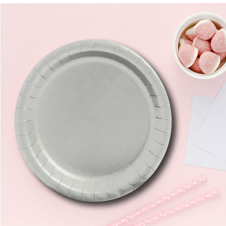 24 Count Metallic Silver Color Paper Dessert Plates for Wedding Party Birthday 7"