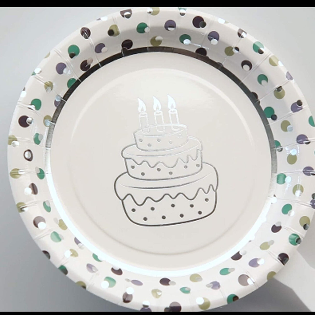 8 Count Birthday Cake Paper Plates Polka Dot Trim Party 7"