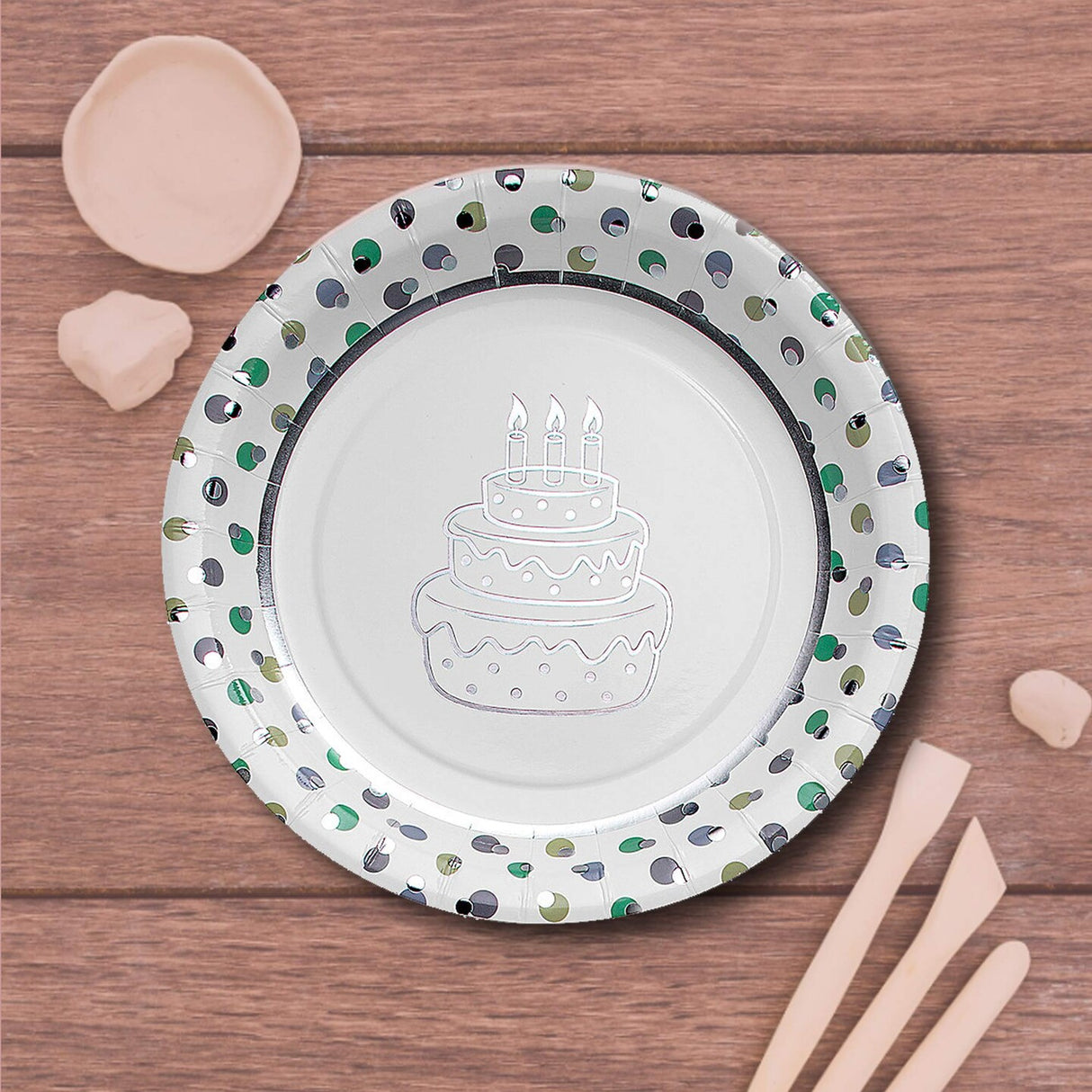 8 Count Birthday Cake Paper Plates Polka Dot Trim Party 7"
