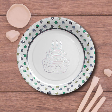 8 Count Birthday Cake Paper Plates Polka Dot Trim Party 7"