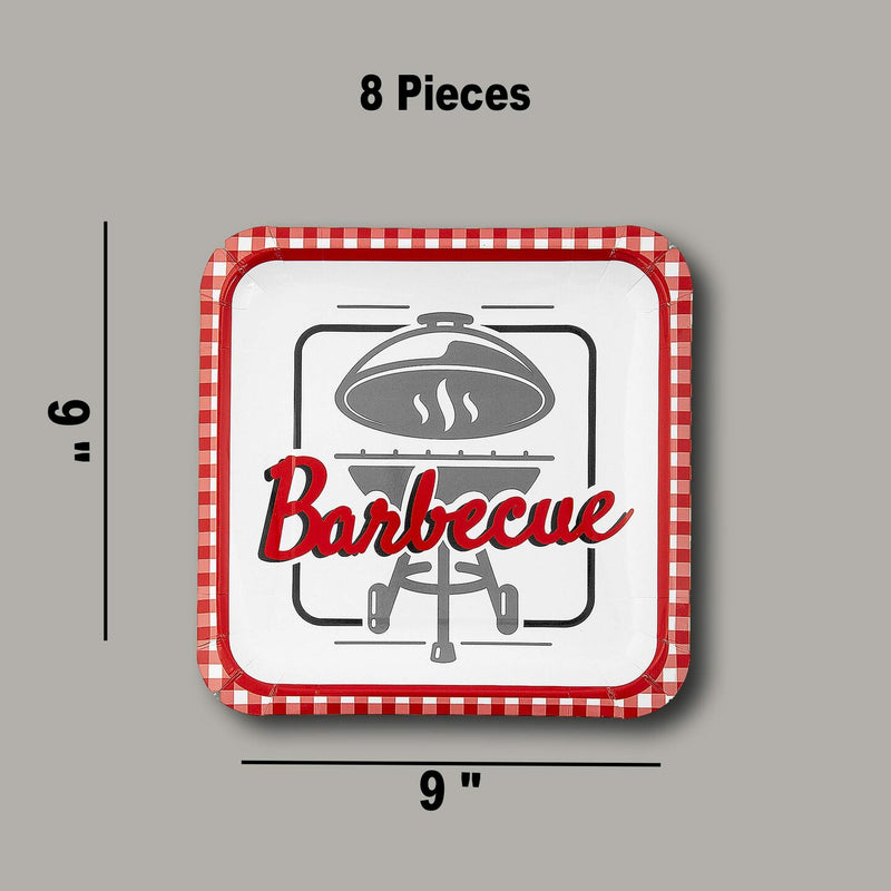 8 Count Backyard BBQ Grill Design Square Paper Dinner Plates 9 Inch for Summer Party