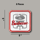 8 Count Backyard BBQ Grill Design Square Paper Dinner Plates 9 Inch for Summer Party