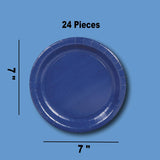 24 Count Navy 7 Inch Solid Color Paper Plates for Classic Party Snacks