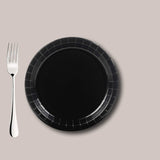 24 Count Black 7" Round Paper Dessert Plates for Birthday Party Wedding Shower Supplies