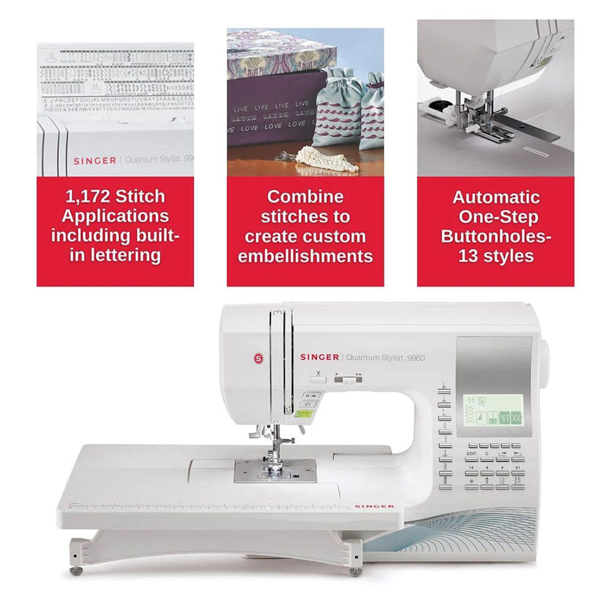 Singer Quantum Stylist 9960 Sewing Machine - Extension Table, 1172 Stitch Applications (1 Unit)