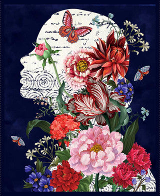 Cotton Print Panel Cameo Appearance Navy 36