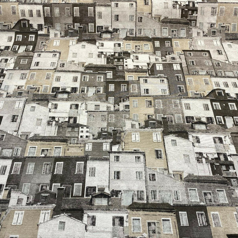 Architecture Building Toile Symi Sepia Cotton Polyester Fabric - Beige Gray Sepia Black Off White, Drapery Upholstery, By The Yard (1 Yard)