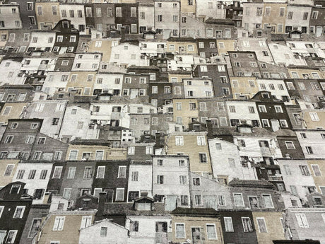 Architecture Building Toile Symi Sepia Cotton Polyester Fabric - Beige Gray Sepia Black Off White, Drapery Upholstery, By The Yard (1 Yard)