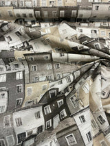 Architecture Building Toile Symi Sepia Cotton Polyester Fabric - Beige Gray Sepia Black Off White, Drapery Upholstery, By The Yard (1 Yard)