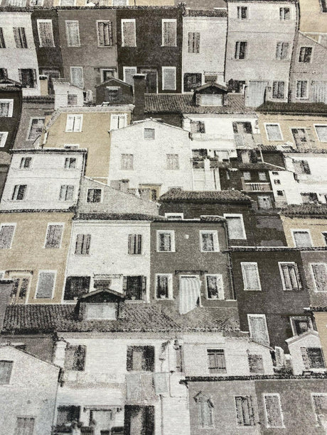Architecture Building Toile Symi Sepia Cotton Polyester Fabric - Beige Gray Sepia Black Off White, Drapery Upholstery, By The Yard (1 Yard)